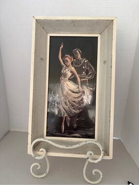 1940-1950’sFramed Ballerina Dance Art Print in Cream and Black -signed Cherie
